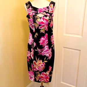 Front cross floral midi dress
